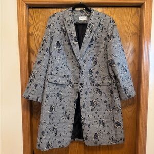Calvin Klein Navy Blue Floral Plaid Topper Coat - Dark Academia